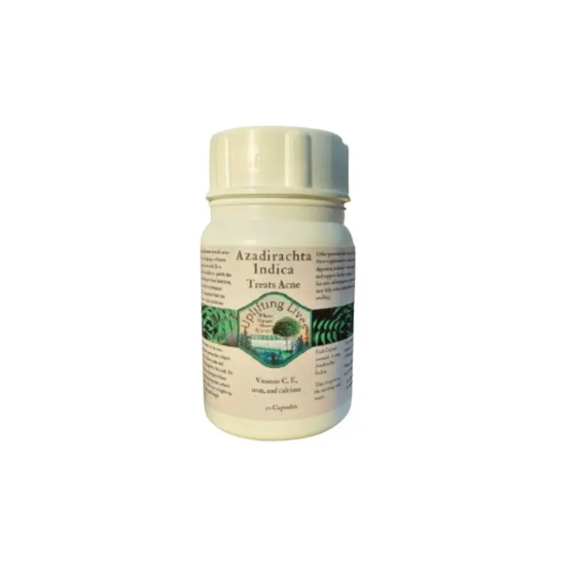 Natural Supplement for Hormonal Skin Support 500mg Pure Neem Natural Supplement for Hormonal Skin Support | 500mg Pure Neem. A professional product photograph of the Azadirachta indica bottle