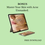 A laptop displaying the cover of the Acne Unmasked digital book by Sharika Regchand, included as a bonus with the acne combo.