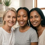 Indian, Black, and white women with radiant glass skin glow and hydrated complexions.