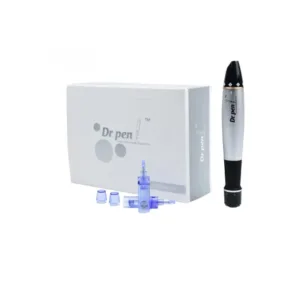 Dr Pen Microneedling Device with adjustable needle depth and South African power adaptor.