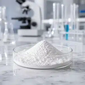 Trehalose powder in a glass dish in a clean laboratory setting