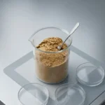 10:1 Bamboo Leaf Extract powder in a glass lab beaker with a stainless steel spatula on a professional metal workstation.