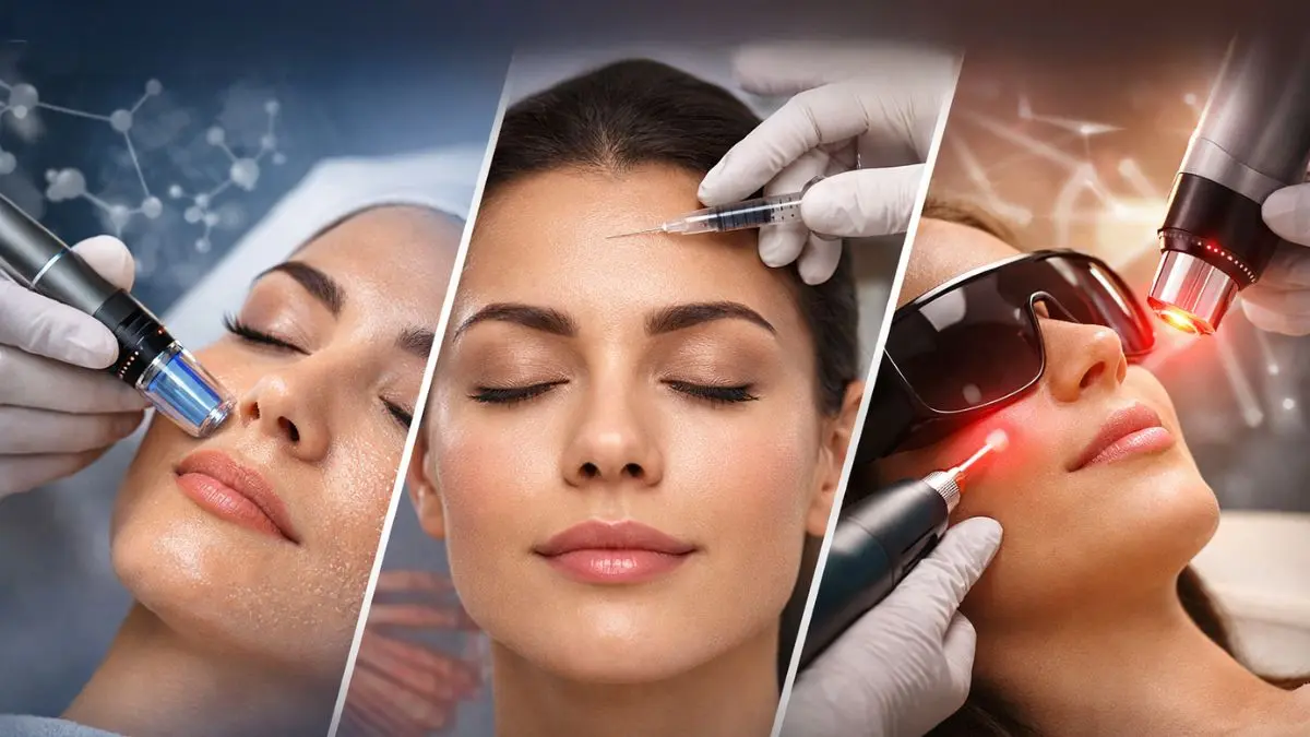 Microneedling vs. Botox vs. Laser: Which is Better for Your Skin? Women receiving microneedling, Botox, and laser treatments, showing skin renewal and anti-aging procedures.