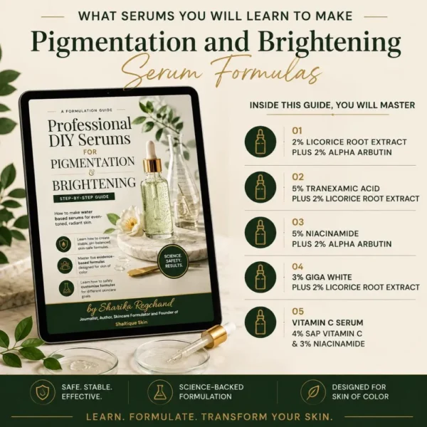 The "How to use this guide" page from Professional DIY Serums for Pigmentation & Brightening, explaining the methodology for safe and effective skincare formulation.